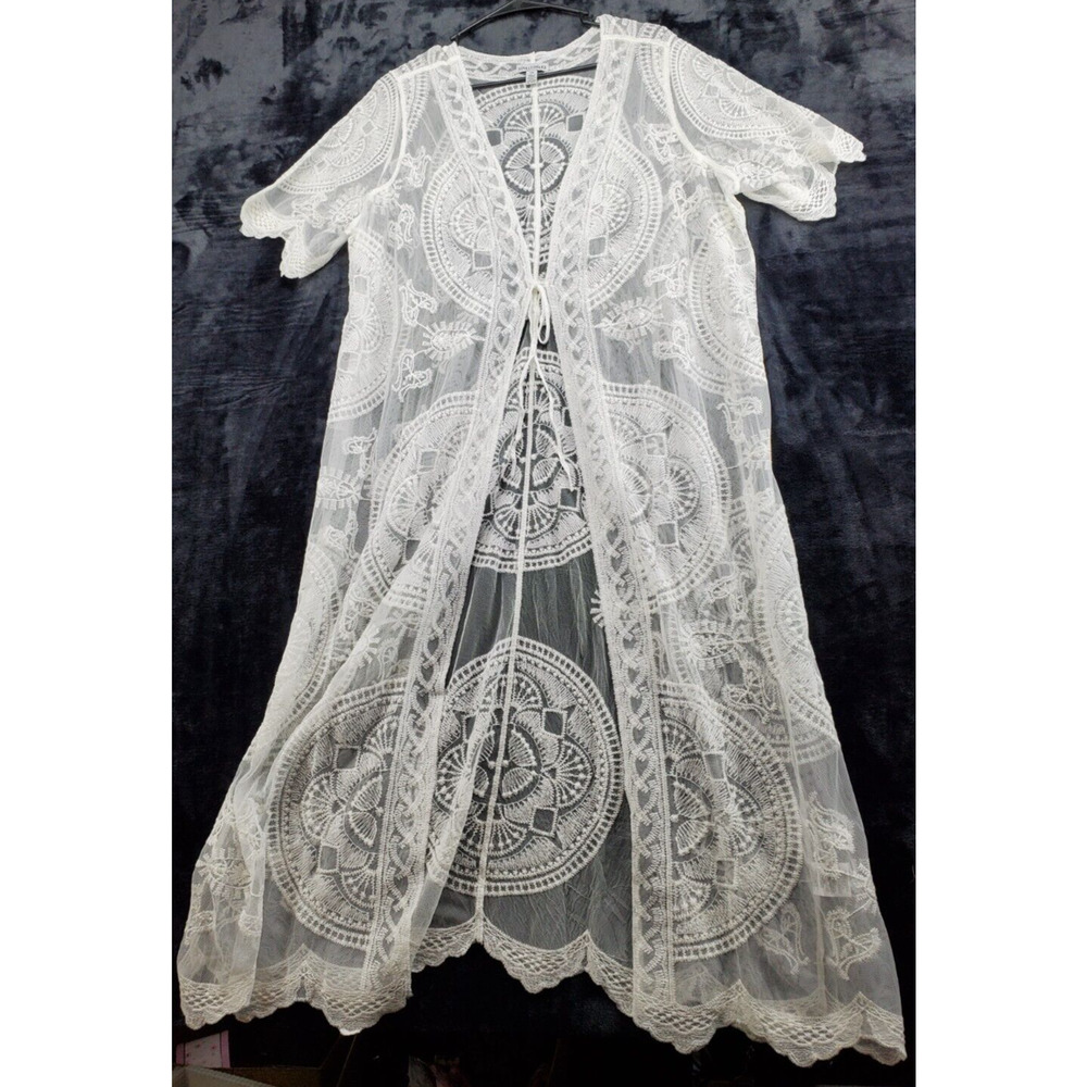 Nina Leonard White Lace Crochet Cover-Up